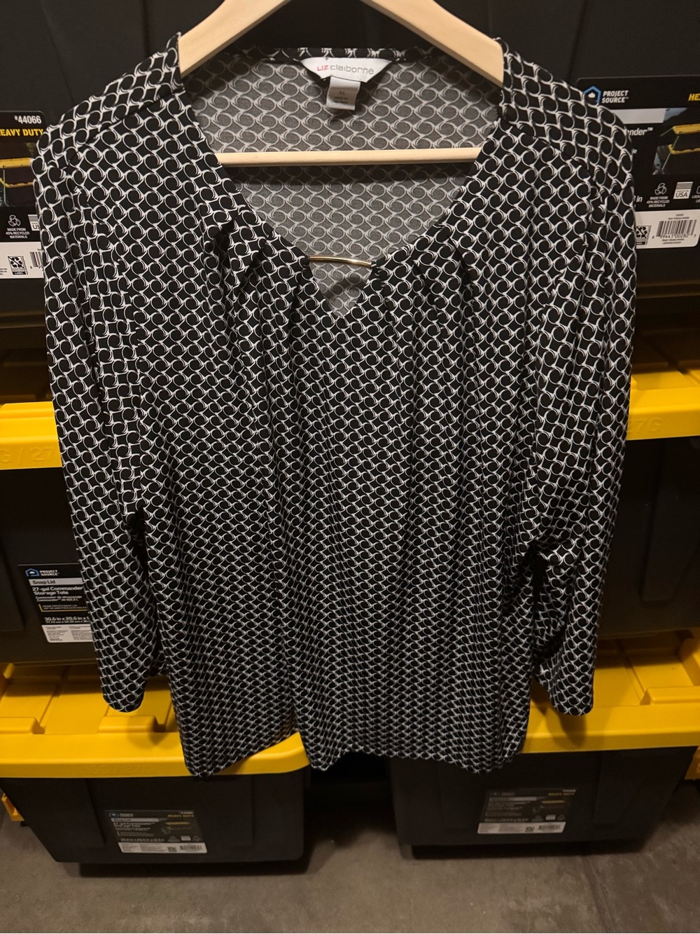 Liz Claiborne Black & White Geometric Tunic Blouse